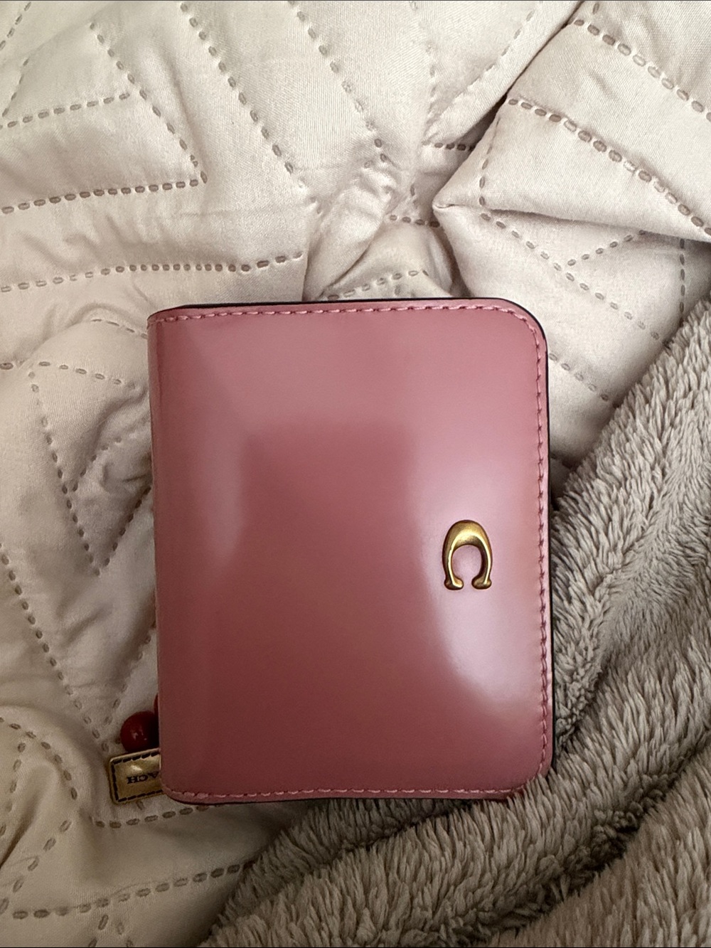 Pink Compact Women's Wallet with Gold Accent
